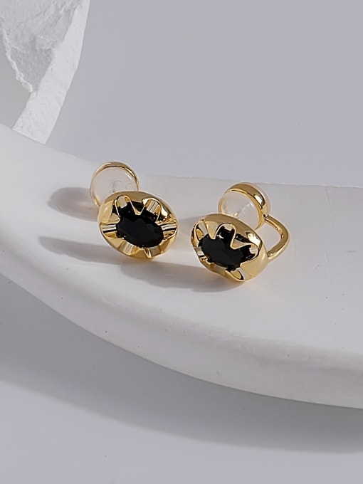 16k gold [silicone clip] Brass Cubic Zirconia Geometric Vintage Stud Earring